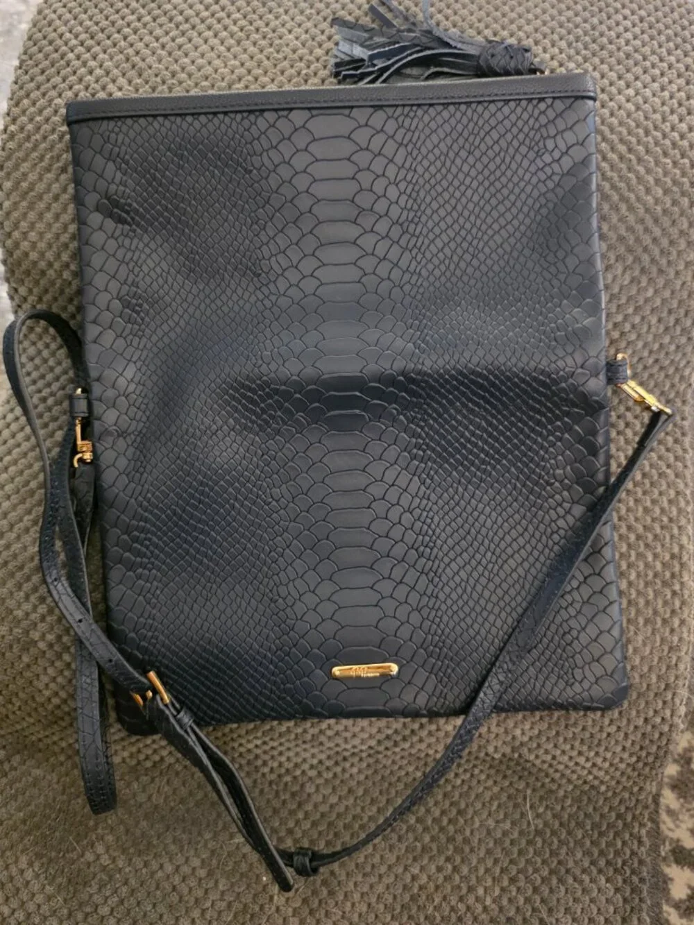 Gigi New York Blue Embossed Leather Crossbody Bag